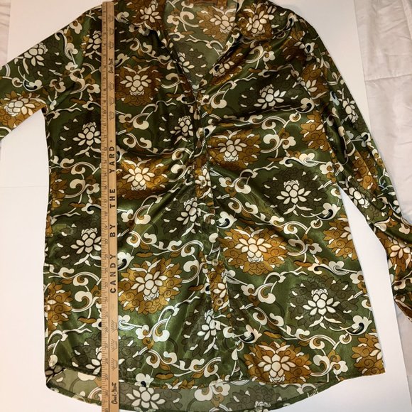 Gold Flava Satin Ruched Button Down Floral Print Blouse Plus Size 18 - Picture 12 of 16
